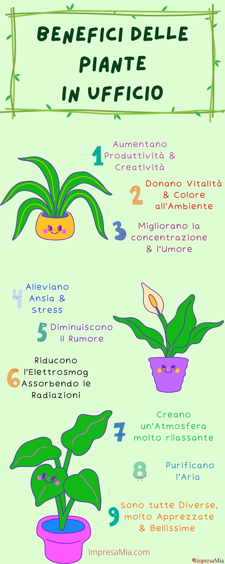 Infografica benefici delle piante da ufficio